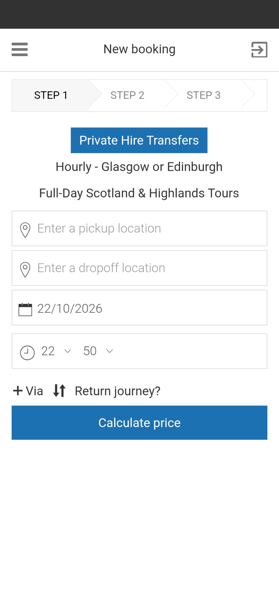 Actual Raz passenger app booking screen