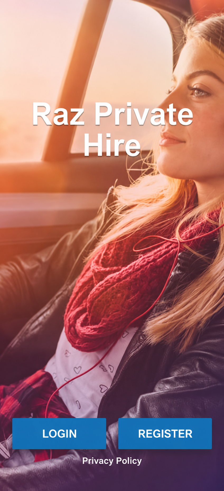 Raz Private Hire app login screen
